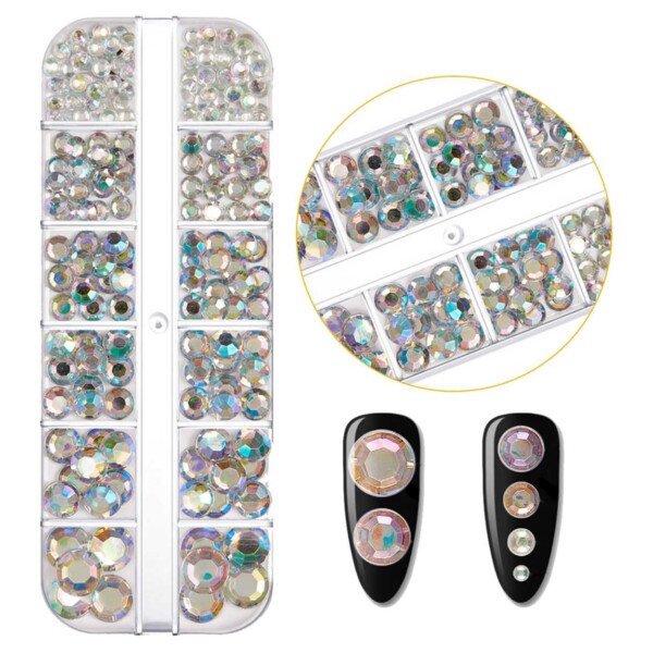 Stora Rhinestone Nageldekorationer Kristall – Olika Storlekar i Ask