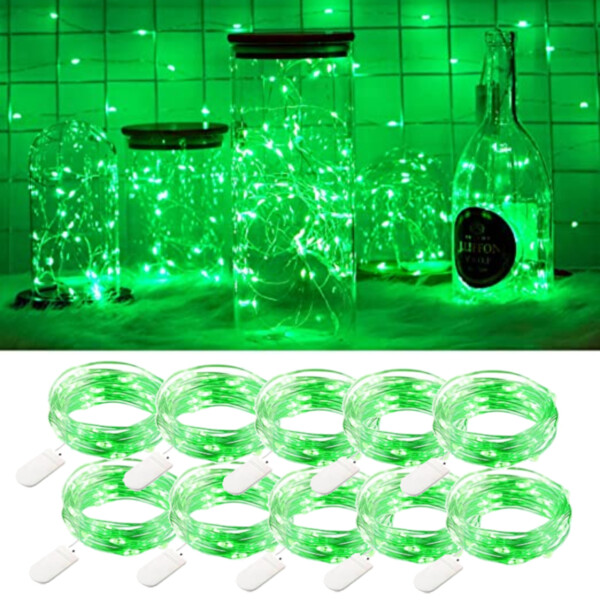 10-Pack 1m Mini LED Ljusslinga Batteridriven Grön