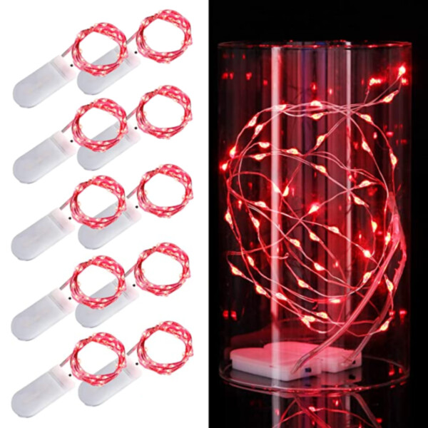 10-Pack 1m Mini LED Ljusslinga Batteridriven Röd