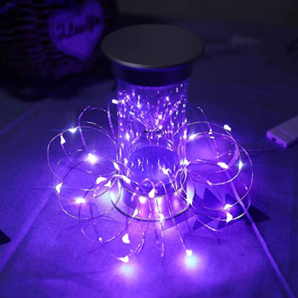 2-Pack 1m Mini LED Light Loop Battery-Powered Purple