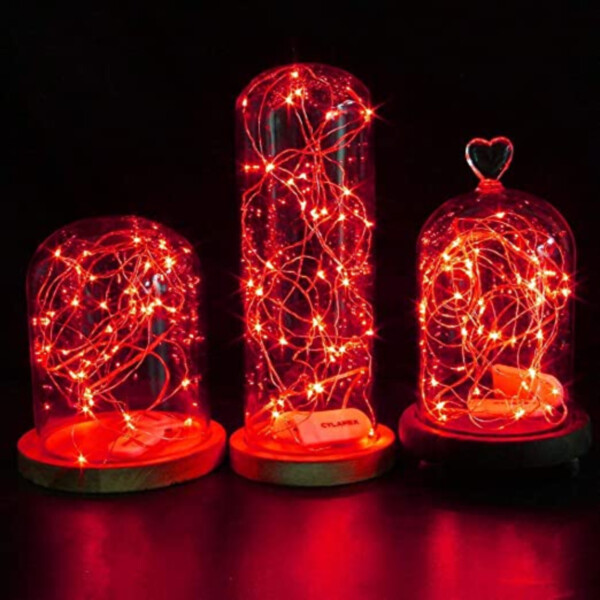 2-Pack 1m Mini LED Light Loop Battery-Powered Red Red