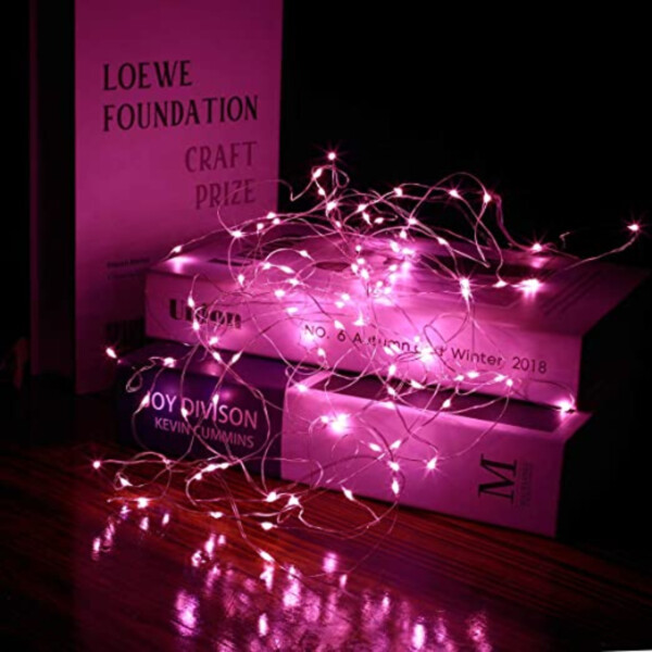 10-pack 1m Mini LED lyssløyfe Batteridrevet rosa