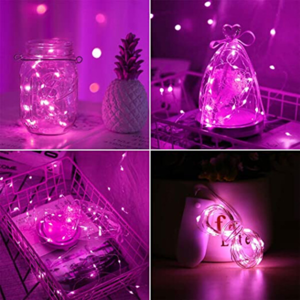 10-pack 1m Mini LED lyssløyfe Batteridrevet rosa