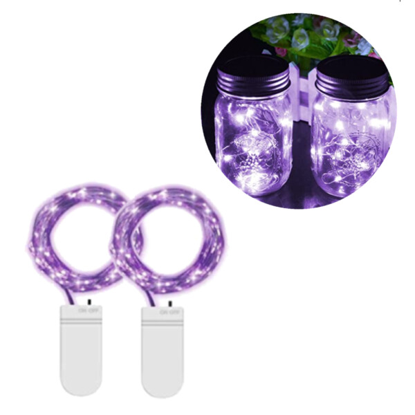2-Pack 1m Mini LED Ljusslinga Batteridriven Lila