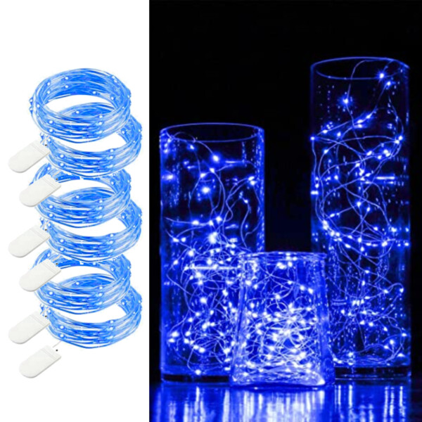 6-pack 1m mini LED-valon silmukka akkukäyttöinen sininen
