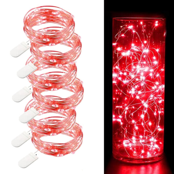 6-pack 1m mini-LED-valonsilmukan akkukäyttöinen punainen