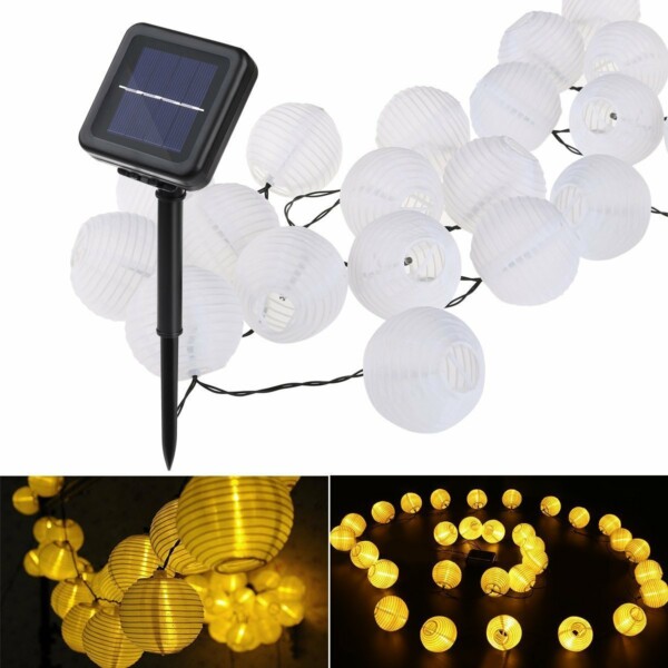 Solcell Rislampa Ljusslinga Papperslykta LED 3,5m 10 Lyktor