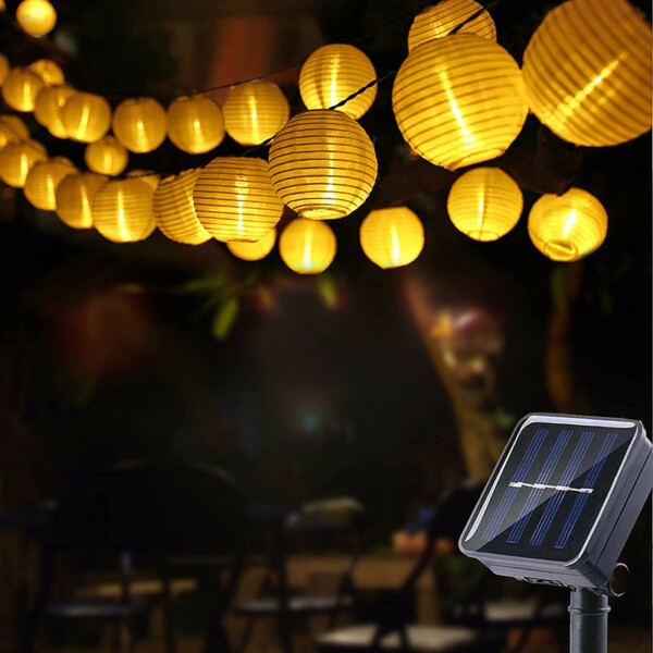 Solcell Rislampa Ljusslinga Papperslykta LED 3,5m 10 Lyktor