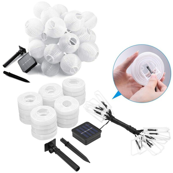 Solcell Rislampa Ljusslinga Papperslykta LED 3,5m 10 Lyktor