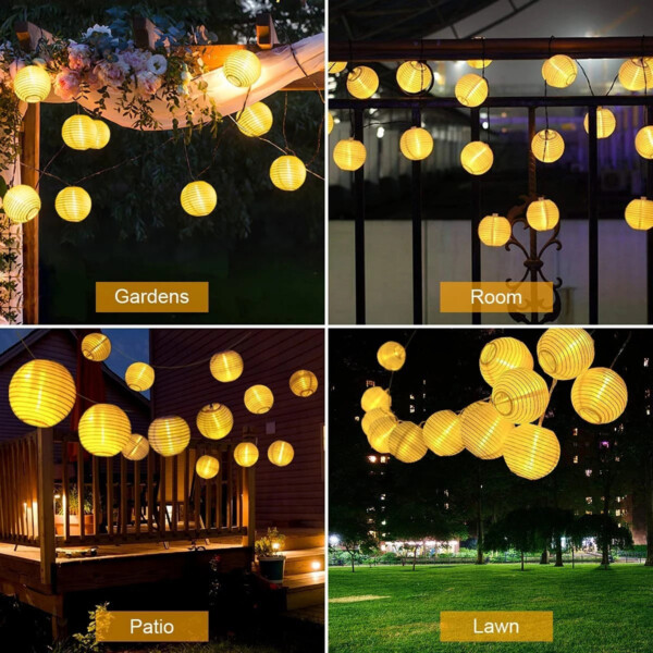 Solcell Rislampa Ljusslinga Papperslykta LED 3,5m 10 Lyktor