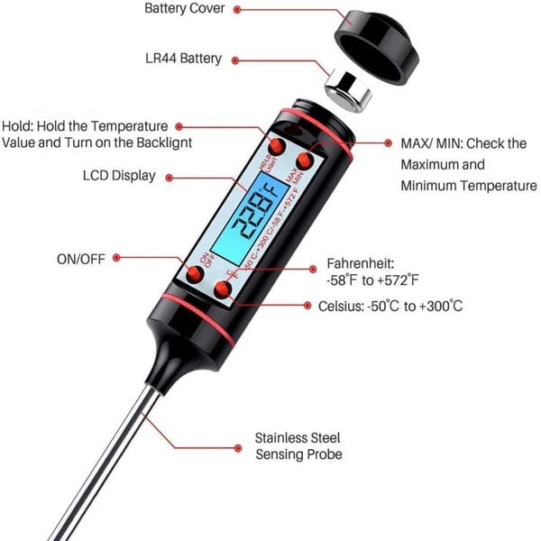Digital kjøkkentermometer for mat, BBQ og væsker stekermometer