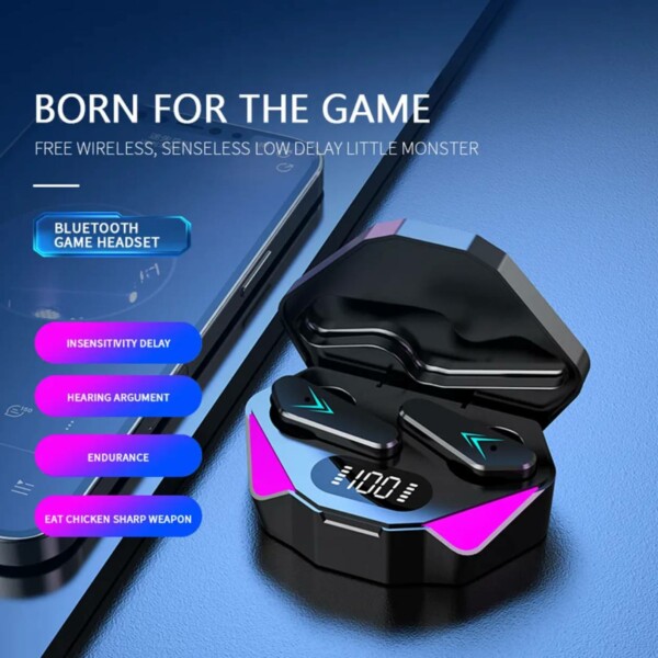 Trådløs RGB Gaming TWS Bluetooth Stereo In-Ear Hovedtelefoner USB-C Black