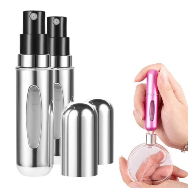 2 -pakkaus mini täyttöhajuvesipullo - täytetyt matkasäiliöt 5ml hopeaa