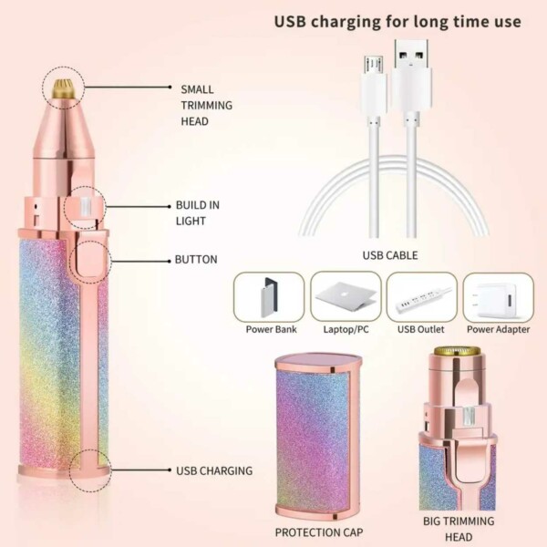 2-i-1 oppladbar epilator øyenbrynstrimmer