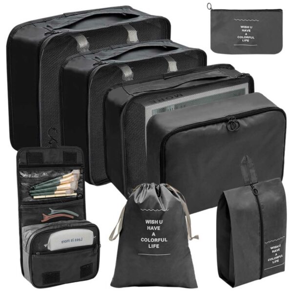Laukun lisäys- ja matkatarvikkeet 8-pakkausorganisaatiosarja Travel Black for