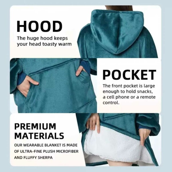 Hoodie teppe - Overstørrelse Luv -skjorte følte SNUGGIE mørkeblå