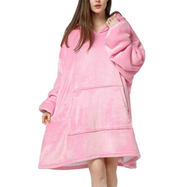 Hoodie Filt Blanket – Oversize Luvtröja Filt Snuggie Rosa