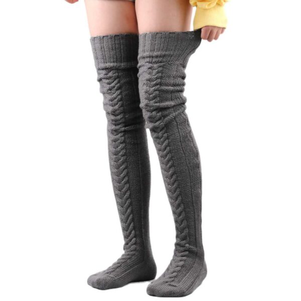 Varma Stickade Knästrumpor Höga Strumpor Thigh High Mörkgrå