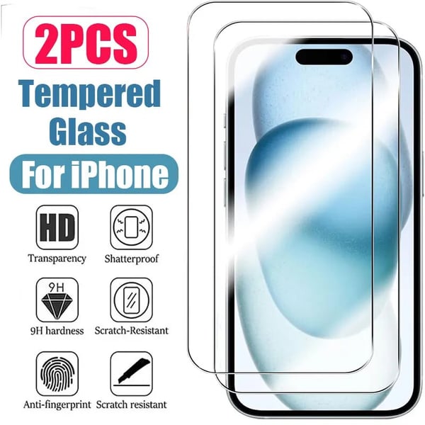 2-Pack Heltäckande iPhone 15 Plus Skärmskydd HD Härdat Glas