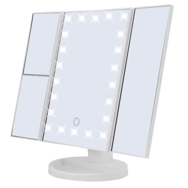 LED -sminke speil med belysning - Tri Fold Make Up Mirror White