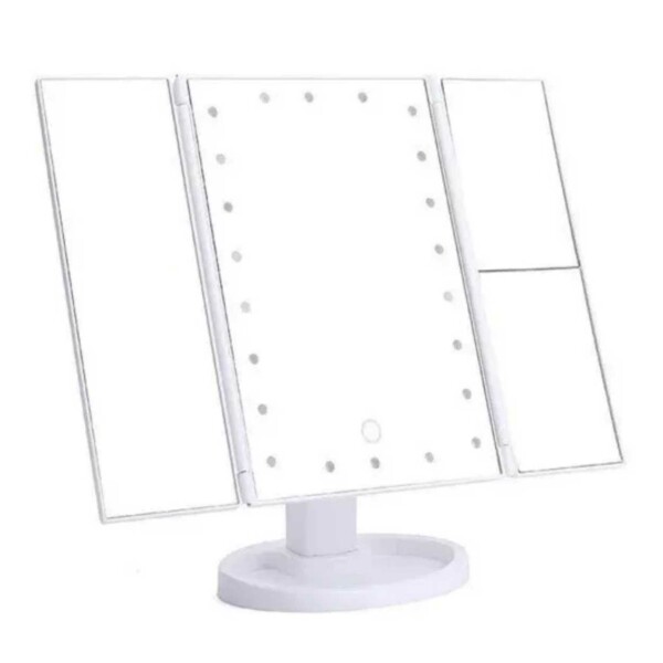 LED -sminke speil med belysning - Tri Fold Make Up Mirror White