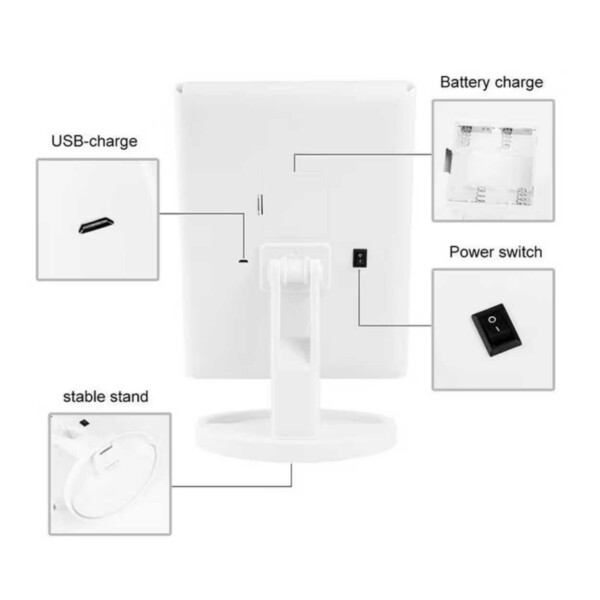 LED -sminke speil med belysning - Tri Fold Make Up Mirror White