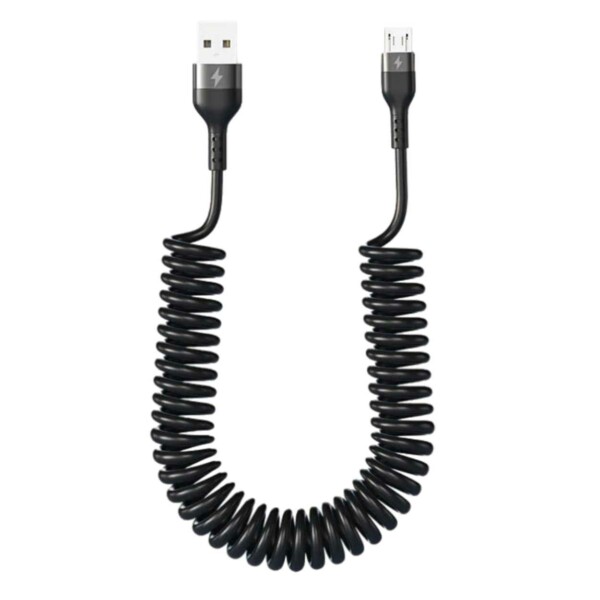 USB A Micro-USB Spiralkabel 3A Snabbladdning 1,5m Svart