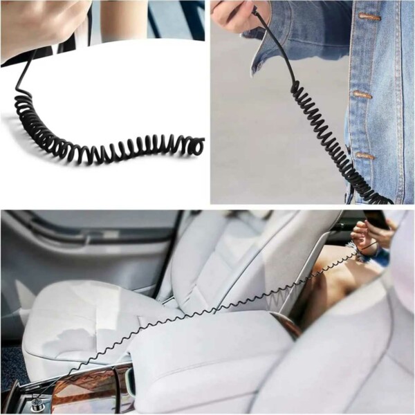 USB A till USB-C Spiralkabel 5A Snabbladdning 1,5m Vit