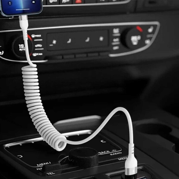 USB A till USB-C Spiralkabel 5A Snabbladdning 1,5m Vit