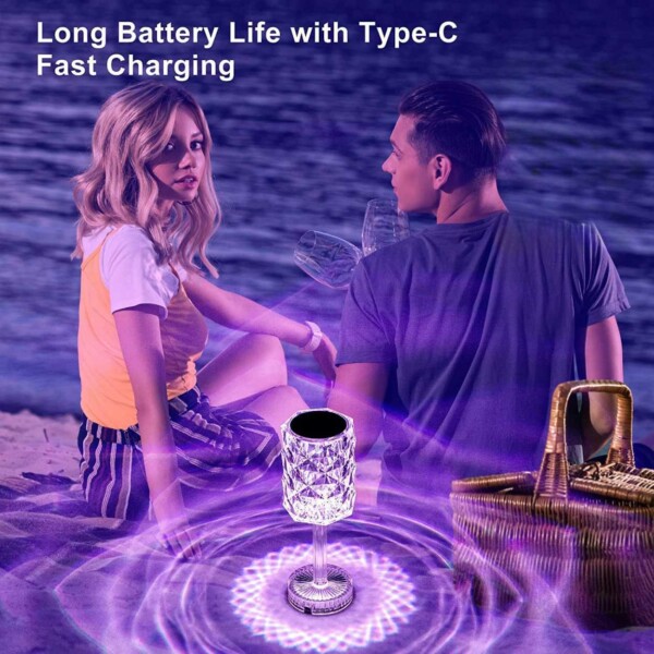 Krystall LED-lampe 16 farger Fjernkontroll Touch Oppladbar