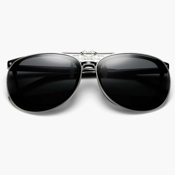 Flip Up Polarized Pilot Clip-On solbriller metallblå