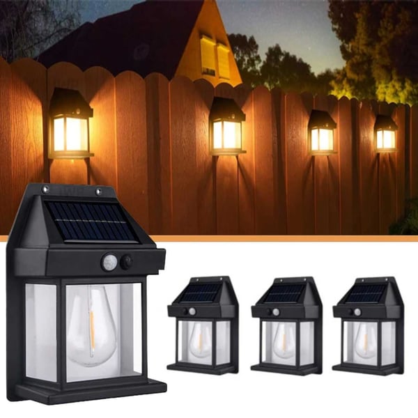 4-Pack Solcell Vägglampa med Rörelsesensor Svart