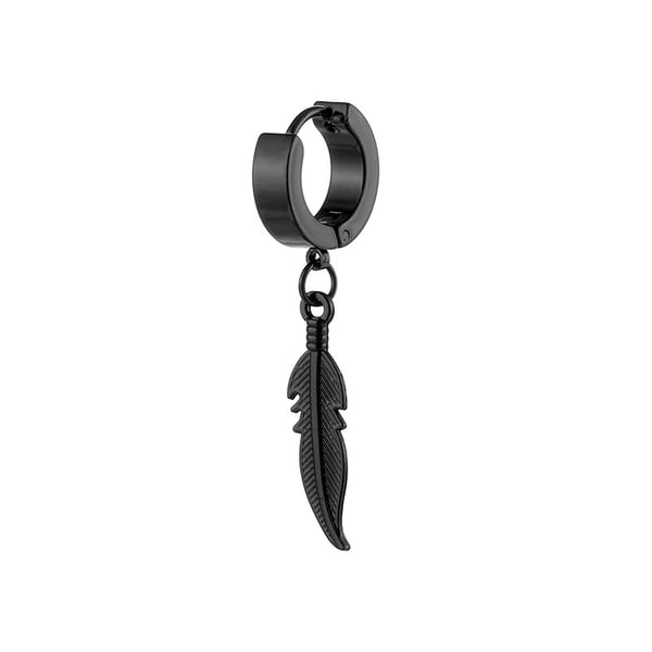 Piercing ørering tyk ring med fjer sort
