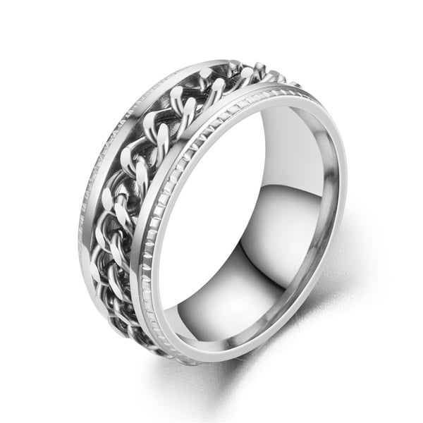 Ring med Kedja 8mm Rostfritt Stål [Välj Storlek] Silver