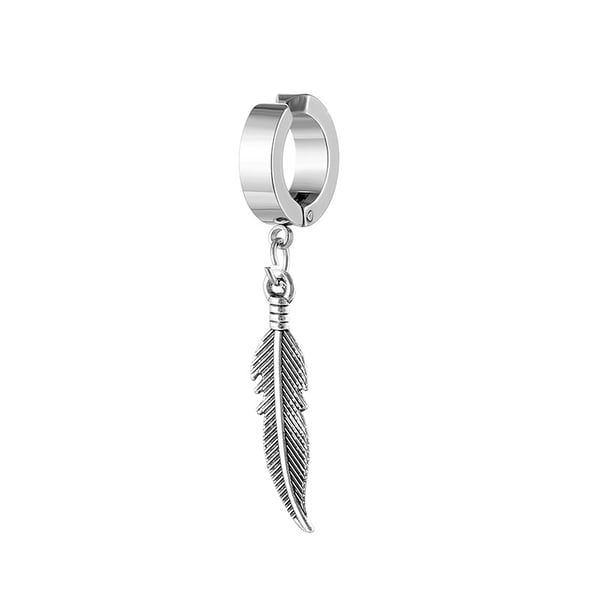Fake Piercing Örhänge Tjock Ring med Fjäder Silver