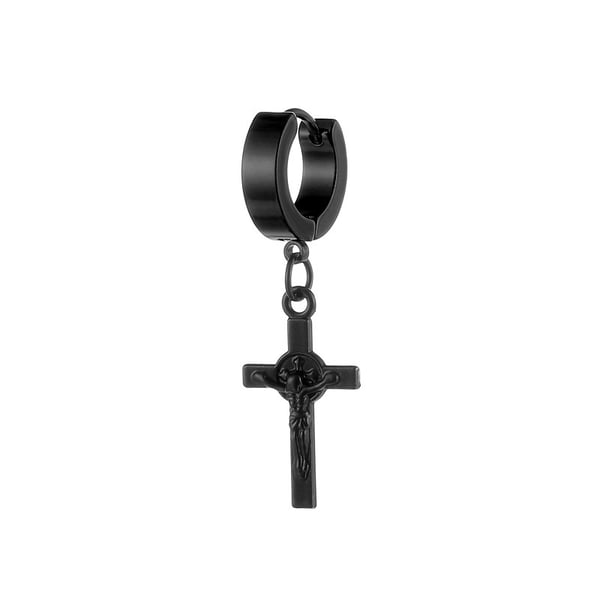 Piercing Örhänge Tjock Ring med Jesus på Kors Svart