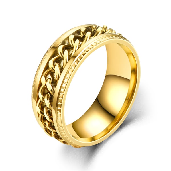 Ring med kjede 8 mm rustfritt stål [Velg størrelse] Gull