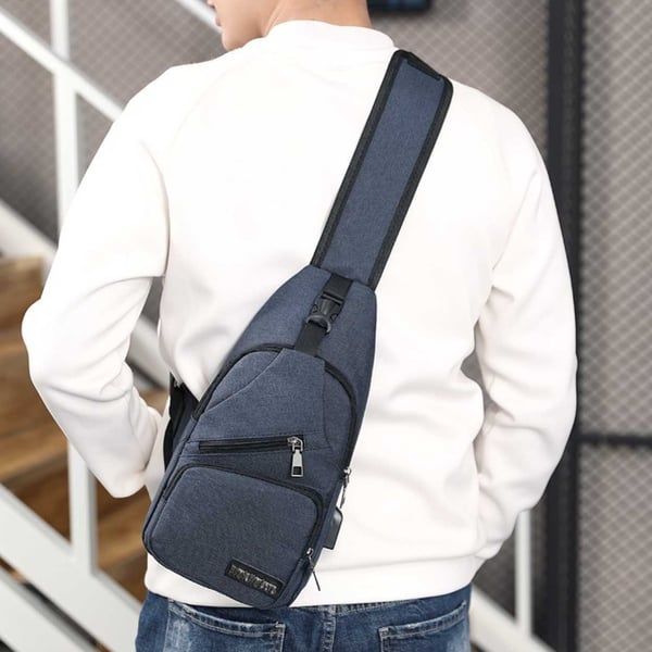 Blå Skuldertaske Herre - Cross Body Taske Med Powerbank Outlet