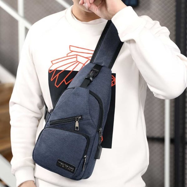 Blå Skuldertaske Herre - Cross Body Taske Med Powerbank Outlet