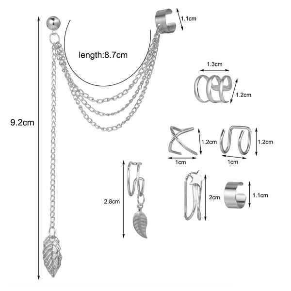 Ear Cuff Öron Piercing Set Utan Hål Silver