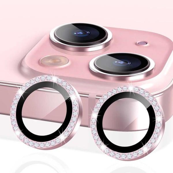 iPhone 15/15 Plus Kameraskydd Bling Diamant Rosa