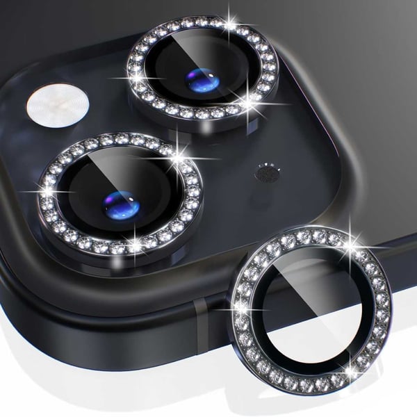 iPhone 15/15 Plus Kameraskydd Bling Diamant Svart