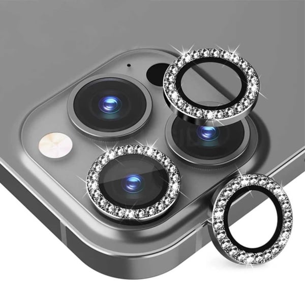 iPhone 15 Pro/Pro Max Linsskydd Bling Diamant Svart