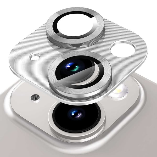 iPhone 15/15 Plus Linsskydd Metall Härdat Glas Silver