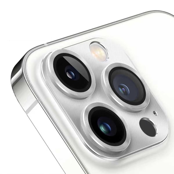 iPhone 14 Pro/14 Pro Max linsedeksel metall herdet glass sølv