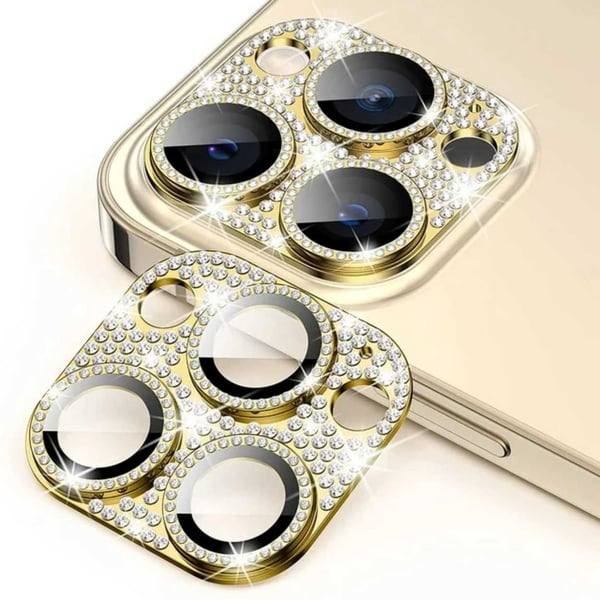iPhone 14 Pro/14 Pro Max Kameraskydd Härdat Glas Bling Guld