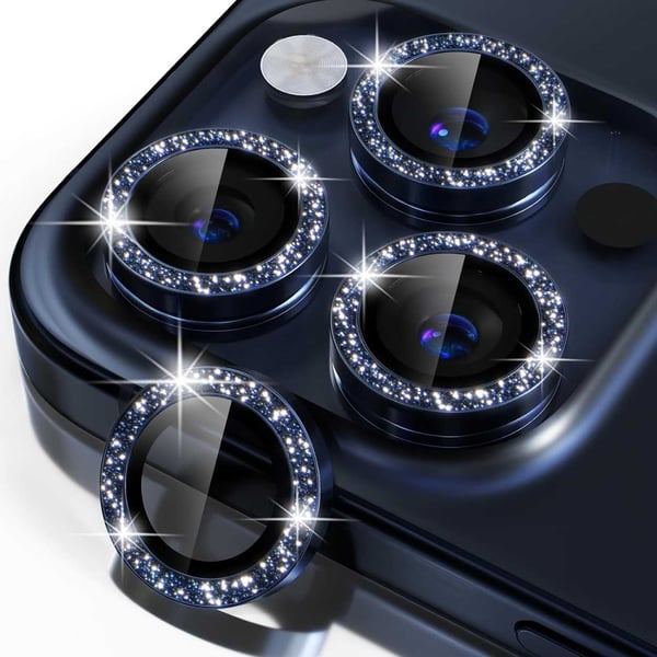 iPhone 15 Pro/Pro Max Linsskydd Bling Glitter Blå
