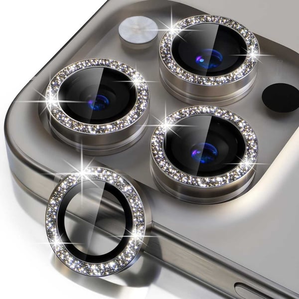 iPhone 15 Pro/Pro Max Kamerabeskyttelse Bling Glitter Titanium
