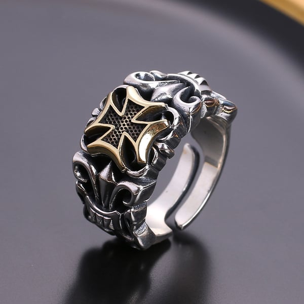 Ring Guld Kors Sigill Justerbar Storlek