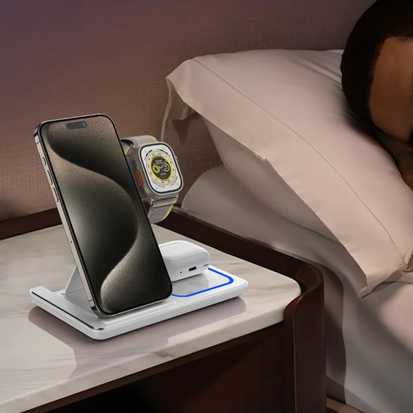 Trådlös laddningsstation för Samsung och Apple produkter 3-i-1 Magsafe Kompatibel Vit